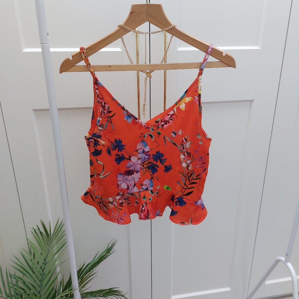 River Island orange floral summer strappy top size 12 - Picture 5 of 8